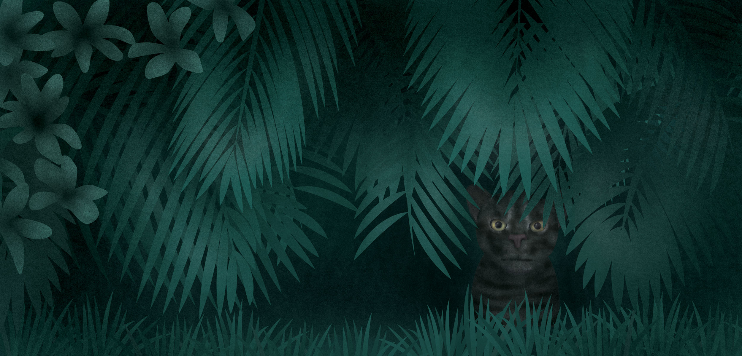 Illustration of Iriomote wild cat in a thicket